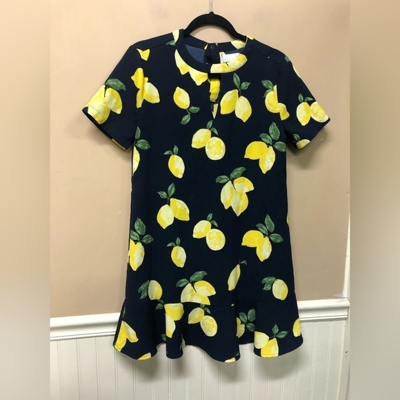 Mud Pie Dress Women's Navy Blue Lemon Preppy Ruffle Hem Size Small (4-6) - Picture 1 of 5